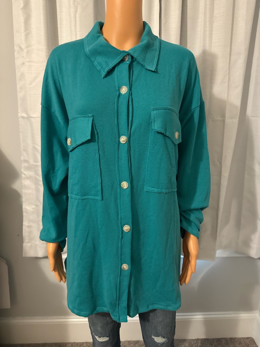 Pretty Bucket List size S green long sleeve relaxed button up shirt new